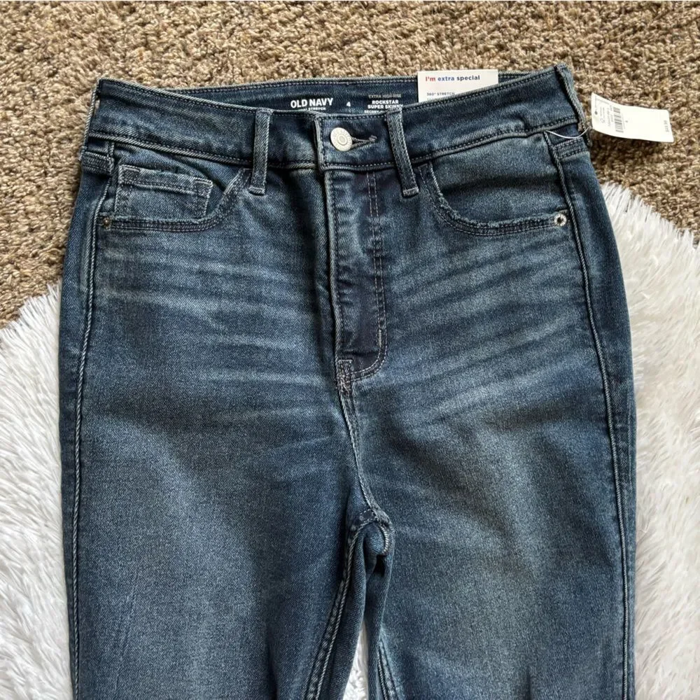 Old Navy Rockstar Jeans Super Skinny Ankle New Extra High Rise‎ Womens Size 4